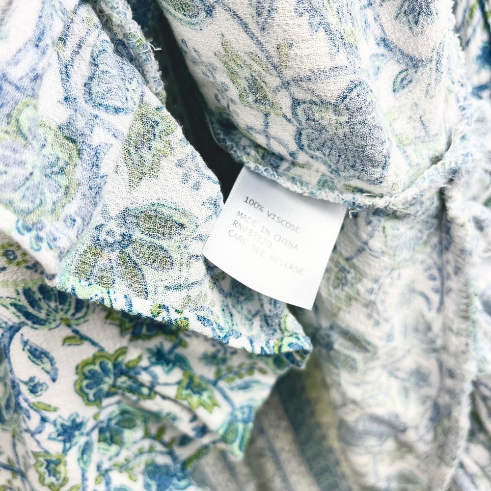 Boho Womens S Ruffle Floral Blouse Rose & Thyme Blue Paisley Peasant Top Cottege - Picture 11 of 11